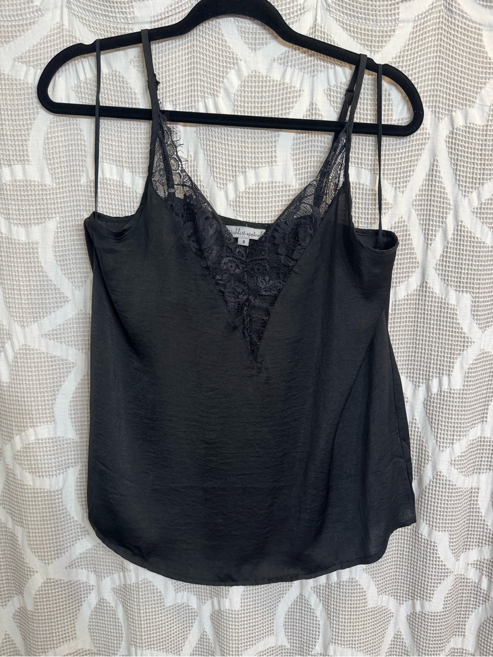 Satin V-Neck Lace Trim Black Cami